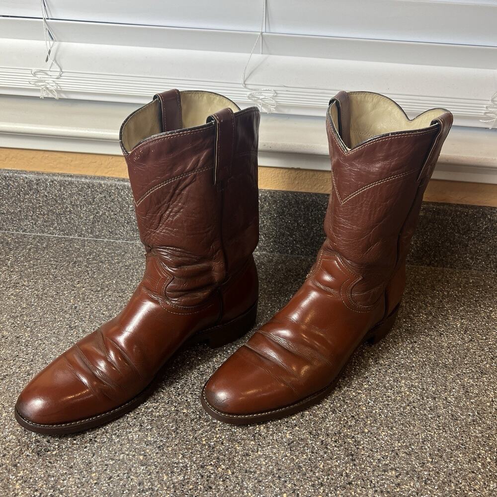 J. Chisholm Mens Leather Cowboy Western Riding Moto Boots Size 10B Brown Vintage
